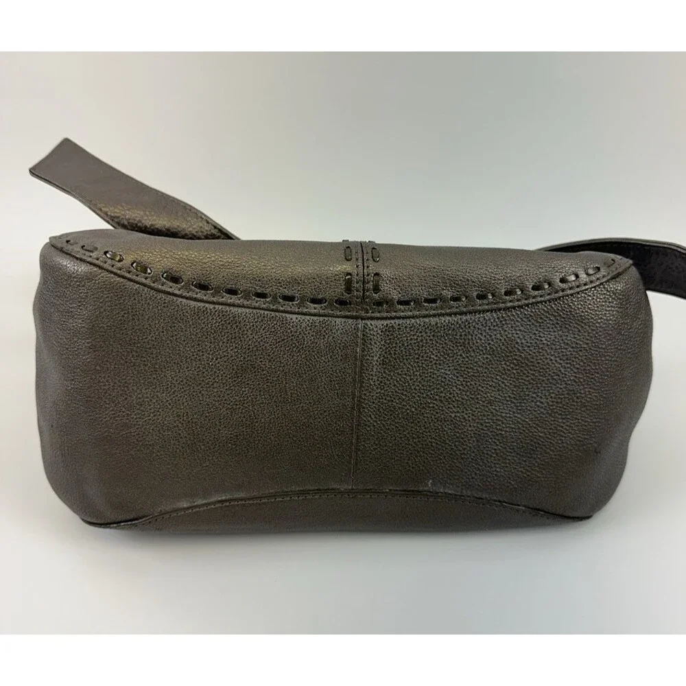 Brighton Bow Strap Hobo Handbag Pewter Metallic Leather Shoulder Purse Magnetic